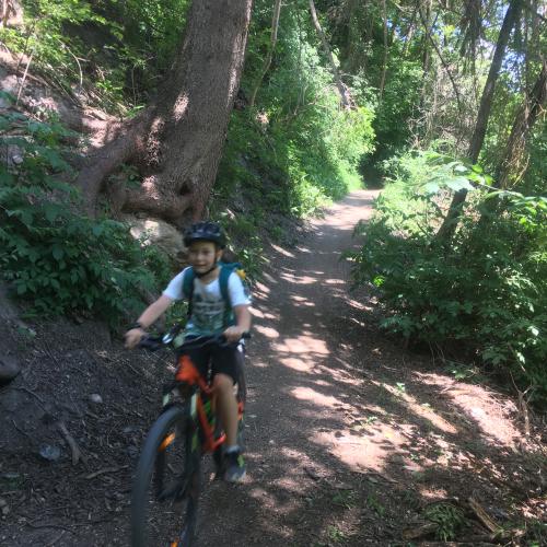 Kinder fahren am Trail