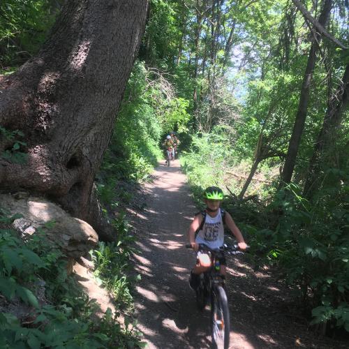 Kinder fahren am Trail