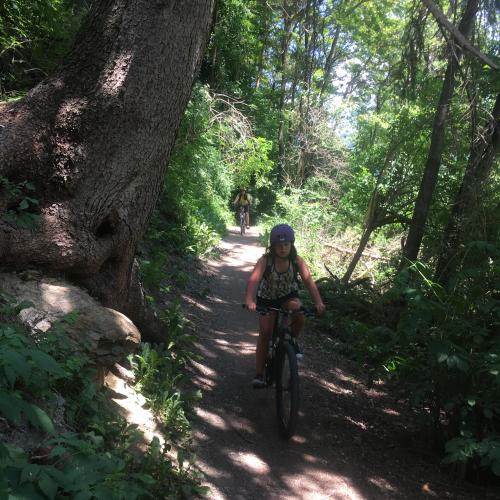 Kinder fahren am Trail